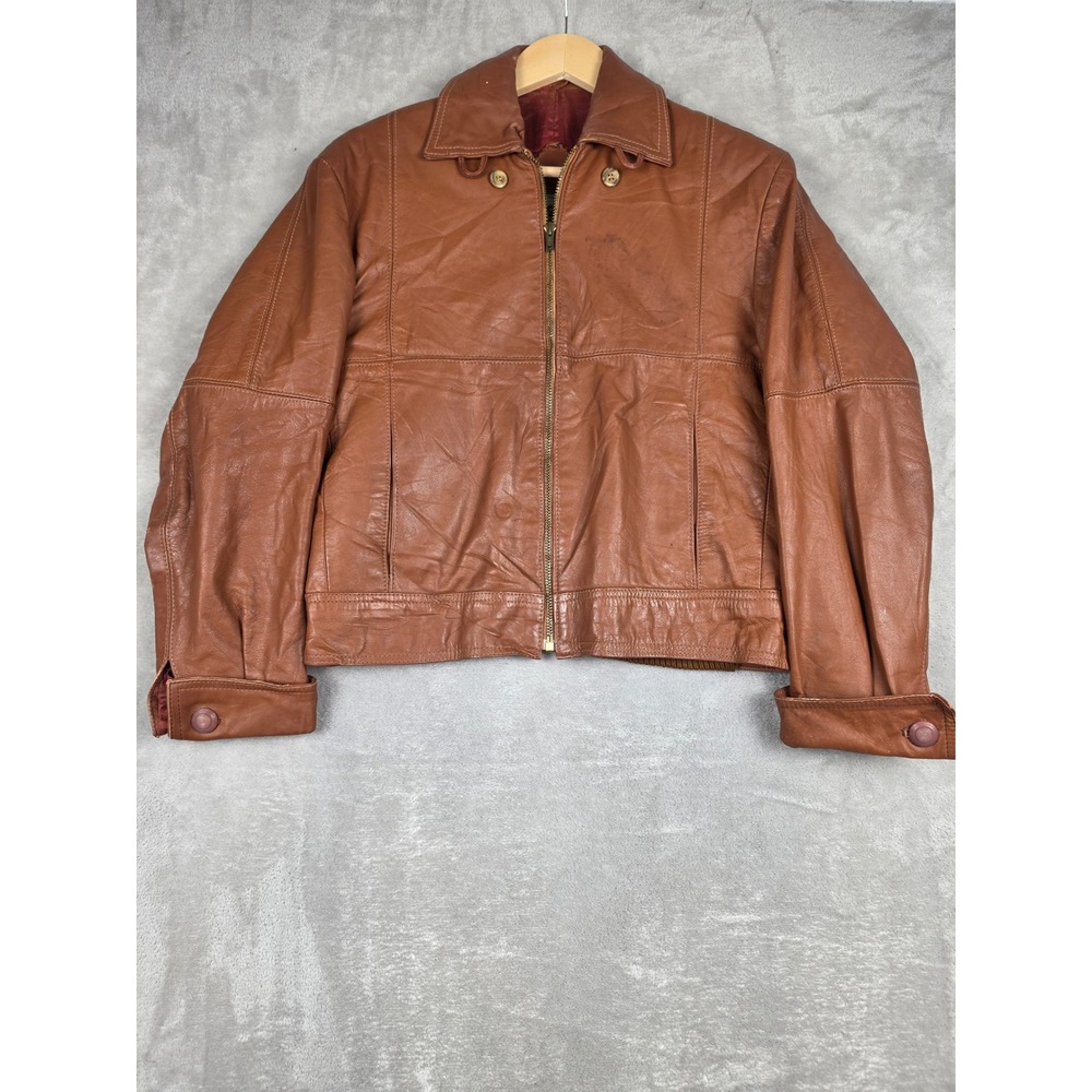 Vintage McGregor Leather Jacket Mens 40 Brown Talon Zip Bomber Fits Very Short